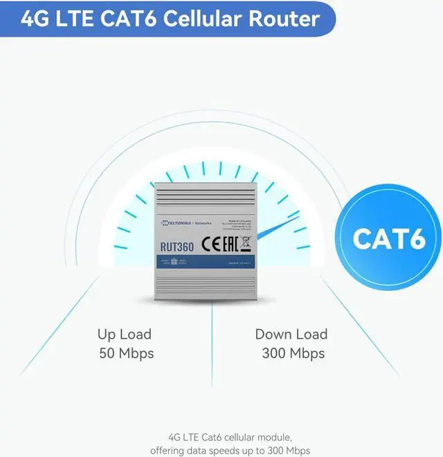Alt view image 3 of 5 - Teltonika RUT360100100 Industrial 4G LTE Cat6 Cellular Router, 4G LTE Wi-Fi Router with DI/DO, Advanced VPN, Certified by Verizon/AT&T/T-Mobile