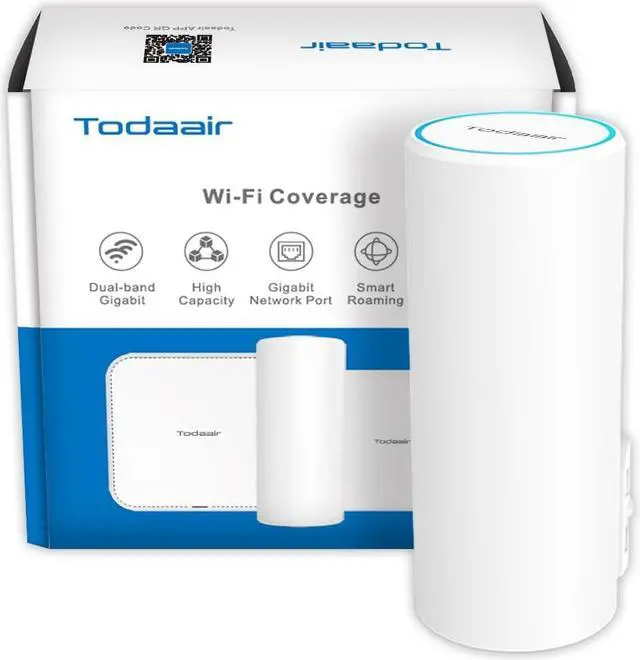 Main image of TODAAIR AC1200 Outdoor WiFi Extender | IP44 Weatherproof | Dual Band 2.4GHz 5GHz | Up to 60+ Connections | Covers Up to Least 3300 sq.ft | Repeater Modes for Backyard, Garage