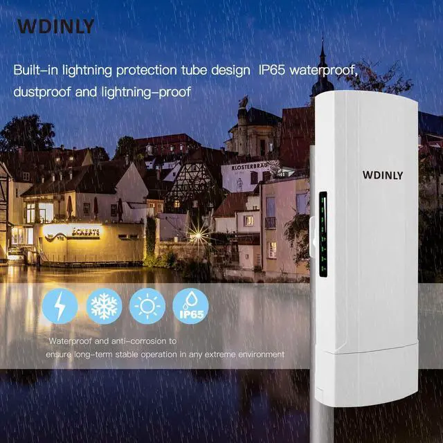 Alt view image 3 of 5 - 5KM Wireless Bridge Outdoor for Network Extend, 5.8G Point to Point WiFi Bridge Long Range with 14dBi High Gain Antenna, PoE Powered, for Starlink WiFi Extender/Surveillance Camera, 2 RJ45 Port