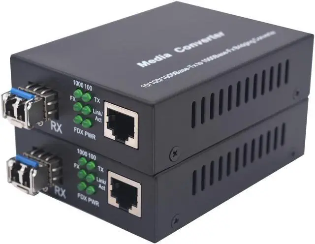 Main image of Single Mode LC Gigabit Fiber Media Converter - Include 2 LC SFP Transceiver 20Km (12.4 Miles), Wavelength 1310nm, LC to UTP Cat5e 10/100/1000 RJ-45 -Gigabit Ethernet Speed, 2 Pack