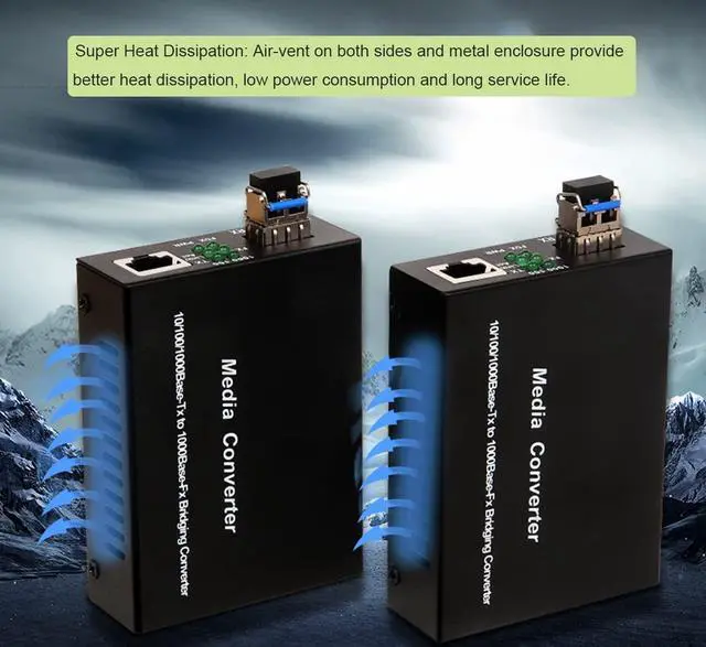 Alt view image 3 of 5 - Single Mode LC Gigabit Fiber Media Converter - Include 2 LC SFP Transceiver 20Km (12.4 Miles), Wavelength 1310nm, LC to UTP Cat5e 10/100/1000 RJ-45 -Gigabit Ethernet Speed, 2 Pack