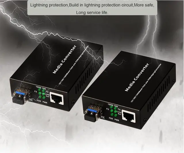 Alt view image 4 of 5 - Single Mode LC Gigabit Fiber Media Converter - Include 2 LC SFP Transceiver 20Km (12.4 Miles), Wavelength 1310nm, LC to UTP Cat5e 10/100/1000 RJ-45 -Gigabit Ethernet Speed, 2 Pack