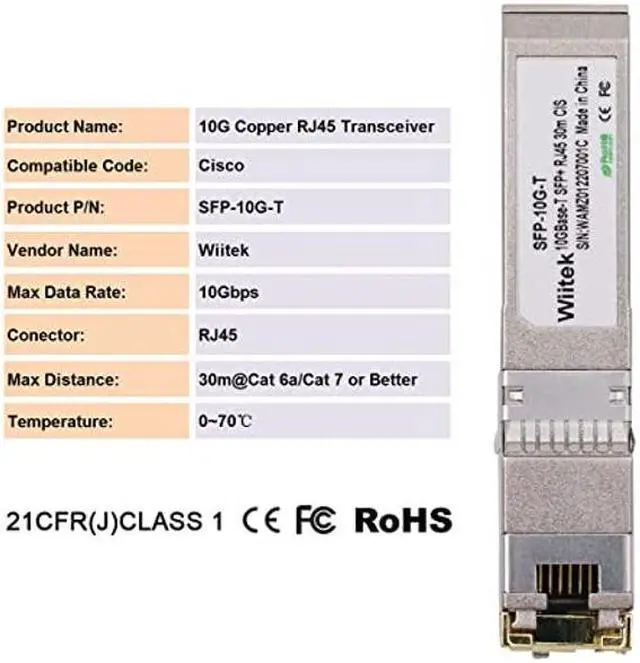 Alt view image 3 of 5 - Wiitek SFP+ to RJ45 Copper Modules, 10GBase-T Transceiver Compatible for Cisco SFP-10G-T-X, Ubiquiti, Netgear, Mikrotik, Unifi (Cat 6a/7 or Better, 30-Meter)