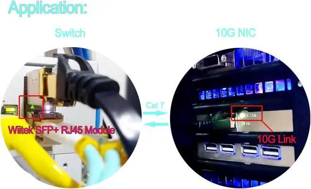 Alt view image 5 of 5 - Wiitek 10G SFP+ to RJ45 Copper Modules, 1.25G/2.5G/5G/10GBase-T Ethernet Copper to SFP+ Transceiver Compatible for Juniper EX-SFP-10GE-T(Cat 6a/7 or Better, 30-Meter)