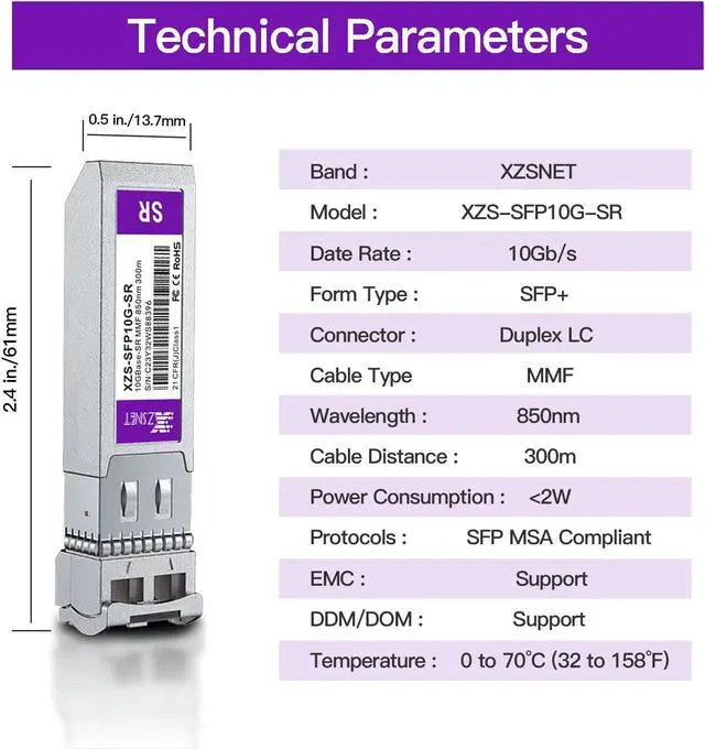 Alt view image 4 of 5 - XZSNET 10GBASE-SR SFP+ Transceiver, 10G SFP+ to LC Multimode Fiber Module Compatible with Cisco SFP-10G-SR, Ubiquiti UniFi UF-MM-10G, Mikrotik S+85DLC03D, Meraki, Netgear, D-Link and More, 2 Pack