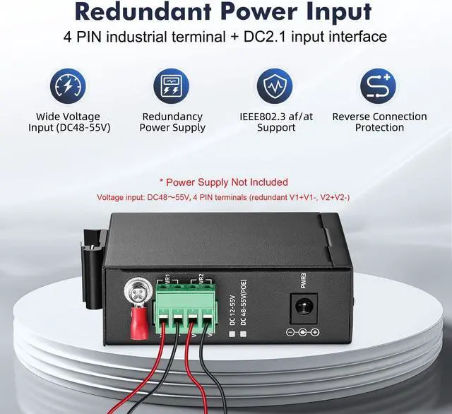 Alt view image 5 of 5 - YuLinca 6 Port Gigabit Industrial DIN-Rail PoE Switch, 4 x 100/1000Mbps PoE Ports,IEEE802.3af/at PoE+, 1 Gigabit Uplink, 1 Gigabit SFP, Metal DIN-Rail & Wall Mount Ethernet Switch