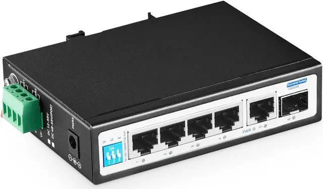 Main image of YuLinca 6 Port Gigabit Industrial DIN-Rail PoE Switch, 4 x 100/1000Mbps PoE Ports,IEEE802.3af/at PoE+, 1 Gigabit Uplink, 1 Gigabit SFP, Metal DIN-Rail & Wall Mount Ethernet Switch