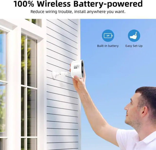 Alt view image 2 of 5 - AOSU 2K Security Camera Wireless Outdoor - 3MP Battery Powered Exterior Camera - 2-Pack Siren Alarm, Color Night Vision, 2-Way Audio, AI Detection, IP65 Waterproof, Cloud/SD Storage, Works with Alexa