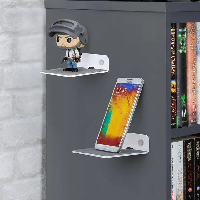Alt view image 3 of 5 - BRAINWAVZ 2-Pack 4 Small Floating Shelf Bluetooth Speaker Stand, Adhesive & Screw Wall Mount, Anti Slip, for Cameras, Baby Monitors, Webcam, Router & More, Universal Holder (SHELF11 White)