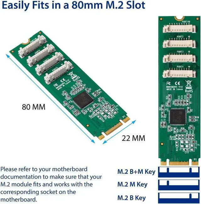 Alt view image 3 of 4 - IO CREST 2 Port RS-232 DB9 Serial M.2 B+M Key Controller Card SY-PEX15066