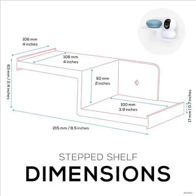 Alt view image 2 of 5 - BRAINWAVZ Drill Free Small Wall Mount Shelf for Security Cameras, Baby Monitors, Speakers, Routers, Plants & More, Strong Adhesive, Easy to Install, No Mess
