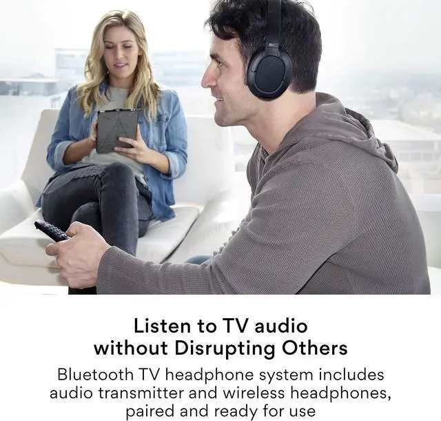 Alt view image 2 of 5 - MEE audio Connect T1CMA Bluetooth Over-Ear Wireless Headphones Headset for TV with no Audio Delay; includes Transmitter (Optical/AUX/RCA) and CinemaEAR Audio Enhancement for Seniors & Hard of Hearing