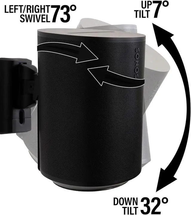 Alt view image 2 of 5 - Sanus Speaker Wall Mounts for Sonos Era 100(tm) Pair - Swivel & Tilt Speaker Mount with Easy 15-Minute Install - White Sonos Speaker Mount 2-Pack...