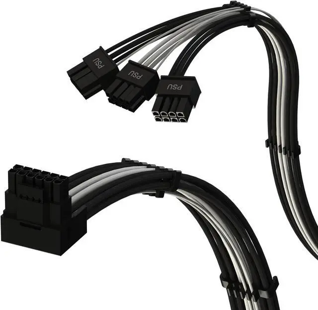 Main image of LINKUP - AVA Right Angle PCIE 5.0 16Pin (12+4) to 3x8Pin | 16AWG Sleeved | Compatible with RTX50 RTX40 RTX30 FE FE | Designed for Corsair/ThermalTake PSUs Only | 70cm