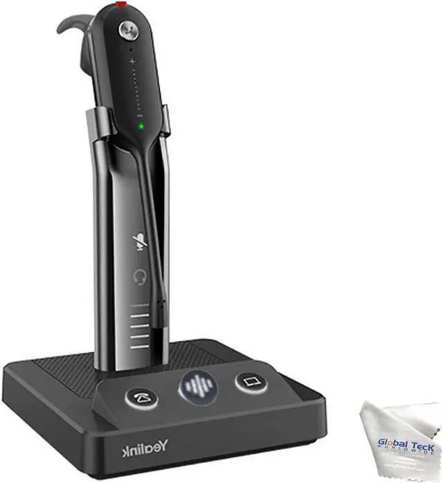 Main image of Yealink WH63 Zoom Workplace Certified Headset with Headphones Stand Charger, Connects to Deskphone, PC, Made For Video Meeting on Teams, Zoom, RingCentral, Webex, Meet, Global Teck Microfiber Included