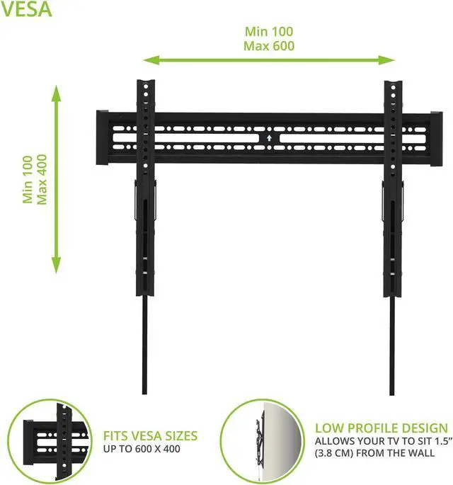 Alt view image 2 of 5 - Kanto KT3260 Tilting TV Wall Mount | Fits 32 to 60 Monitors | Fits VESA Sizes 100 x 100 to 600 x 400 | Tilt Mechanism | Quick Release Tabs | Solid Steel Construction | Dual Stud Wall Plate | Black