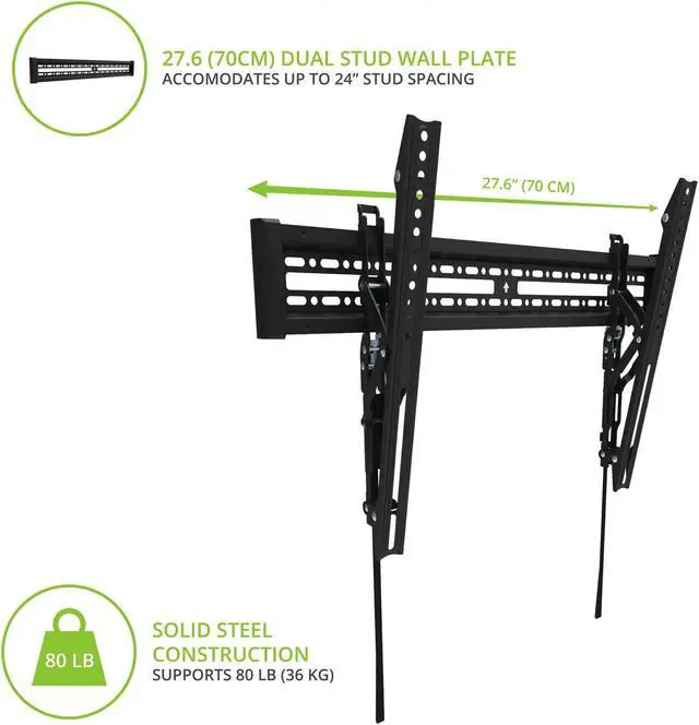 Alt view image 4 of 5 - Kanto KT3260 Tilting TV Wall Mount | Fits 32 to 60 Monitors | Fits VESA Sizes 100 x 100 to 600 x 400 | Tilt Mechanism | Quick Release Tabs | Solid Steel Construction | Dual Stud Wall Plate | Black