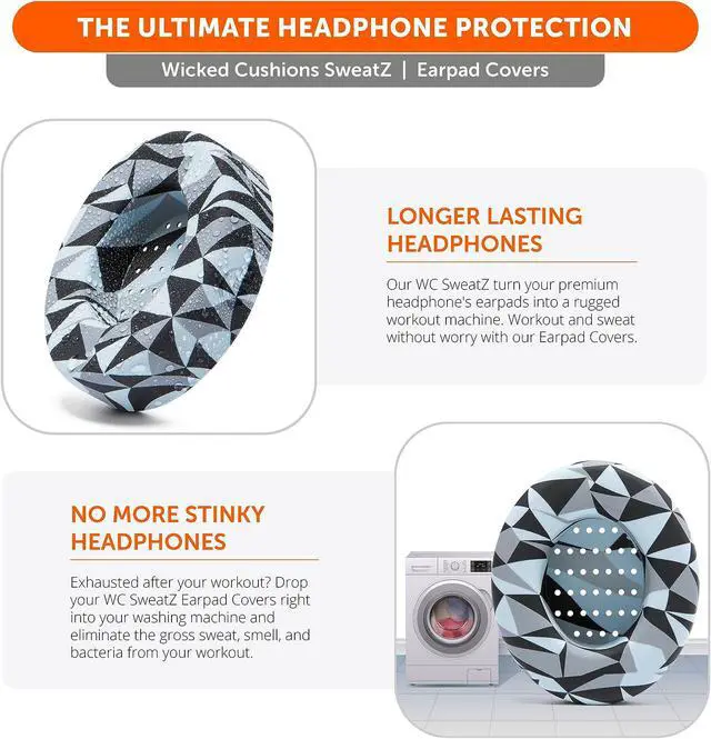 Alt view image 5 of 5 - WC SweatZ Studio - Patented Earpad Covers for Beats Studio 3 (A1914) & Beats Studio 2 (B0500 /B0501), Made by Wicked Cushions | Sweatproof & Easily Washable | Geo Grey