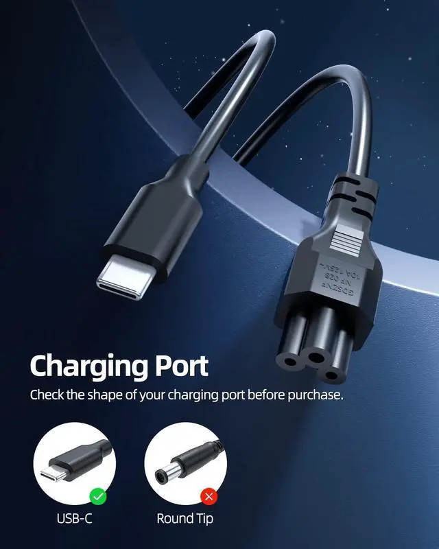 Alt view image 3 of 5 - 65W USB-C Charger Fit for HP EliteBook 1040 840 830 835 845 860 865 645 650 655 640 630 Elite x360 830 1040 2-in-1 G10, ProBook 440 445 455 Fortis 14 inch G10 PC Laptop Power Cord Supply