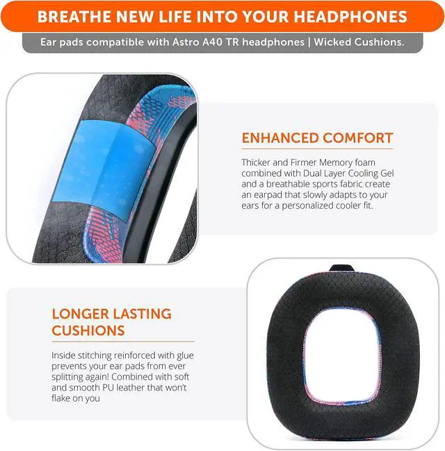 Alt view image 4 of 5 - WC Freeze A40- Hybrid Fabric Cooling Gel Replacement Earpads for Astro A40 TR Only, Made by Wicked Cushions, Improved Durability, Thickness and Sound Isolation | Speed Racer
