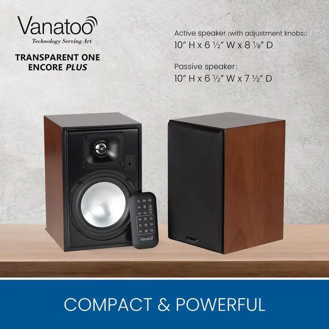 Alt view image 5 of 5 - Vanatoo Black Transparent One Encore Plus Near Field Studio Monitor Speakers Pair for TV, PC, Gaming. Powered Speakers for Desktop and Room. AUX, USB, Bluetooth, Toslink Optical, Coax, Remote.