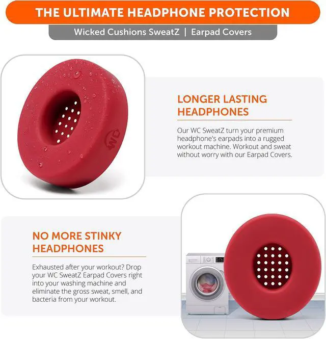 Alt view image 5 of 5 - WC SweatZ Solo - Patented Earpad Sweat Covers for Beats Solo 4, Solo 3 & Solo 2, Made by Wicked Cushions | Sweatproof & Machine Washable | Red
