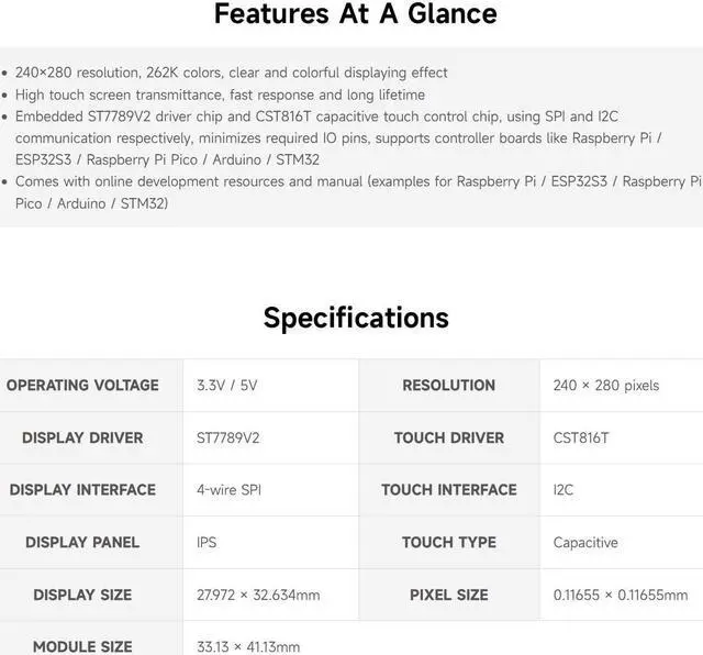 Alt view image 4 of 5 - Waveshare 1.69inch Round LCD, Compatible with Raspberry Pi 5, Display Module with Touch Panel, Micro LCD Display, 240×280 Resolution, IPS, SPI and I2C Communication, 262K Display Color