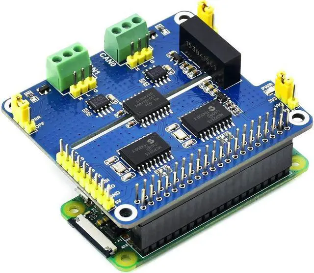 Main image of Waveshare 2-Channel Isolated CAN Bus Expansion HAT, Compatible with Raspberry Pi 5/4B/3B/Zero/Zero W/Zero 2W/Pico/Pico W/Pico WH,MCP2515 + SN65HVD230 Dual Chips Solution, Multi Protection Circuits