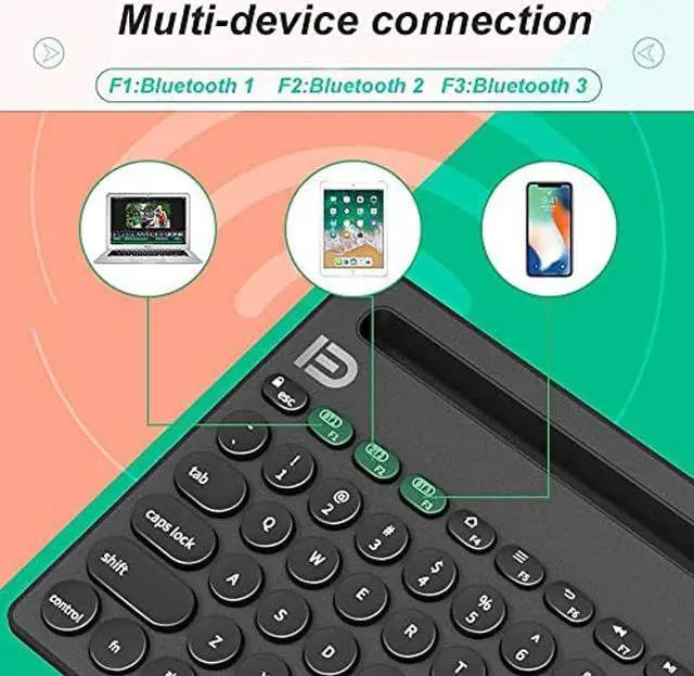 Alt view image 2 of 5 - Attoe Wireless Keyboard, Dual Channel Multi-Device Universal Cute Wireless Bluetooth Keyboard Portable Slim with 20m Connection Distance for Tablet Smart Phone PC Windows Android iOS Mac (Black)