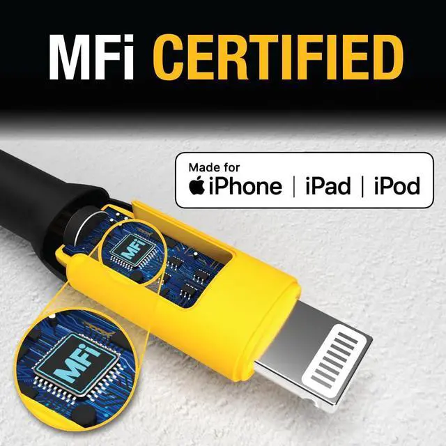 Alt view image 2 of 5 - DEWALT Heavy Duty Earphones for Lightning, Compatible w/Apple iPhone Headphones Wired, Jobsite Water-Resistant for iPhone Headphones Wired Lightning, Corded Earphones for iPhones 14 and Older