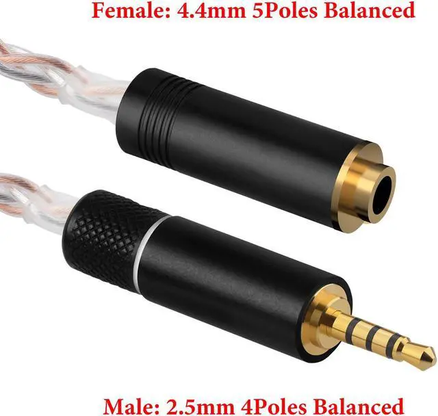 Alt view image 2 of 5 - Geekria 2.5mm Balanced Male to 4.4mm Balanced Female Headphones Adapter, Copper and Silverplated Upgrade Cable Conversion Audio Dongle Cable (0.5ft)
