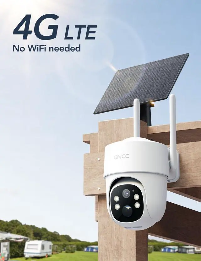 Alt view image 4 of 5 - GNCC 4G LTE Cellular Security Camera, 2K Solar Outdoor Camera Wireless, No WiFi Security Camera, Color Night Vision, Spotlight, 2-Way Audio, PIR Motion, PTZ, Includes 32GB SD&SIM Card, US Version