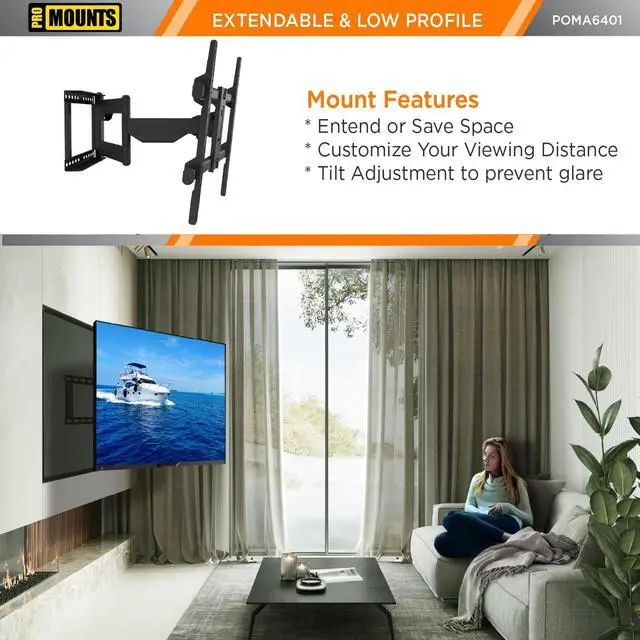 Alt view image 5 of 5 - ProMounts Premium Indoor/Outdoor TV Mount Weatherproof Articulating/Full Motion TV Wall Mount for 32-75 Inch Flat and Curved LED, LCD, and Plasma Screens, Holds up to 132lbs.