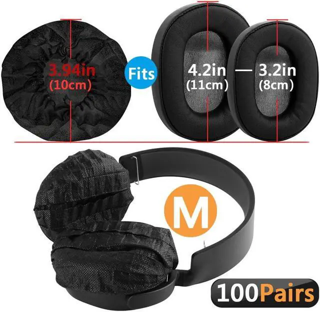 Alt view image 3 of 5 - Geekria 100 Pairs Disposable Headphone Covers for Over-Ear and MRI Headsets, Stretchable Sanitary Ear Pads, Hygienic Earcup Cushion Protectors (M, Black)