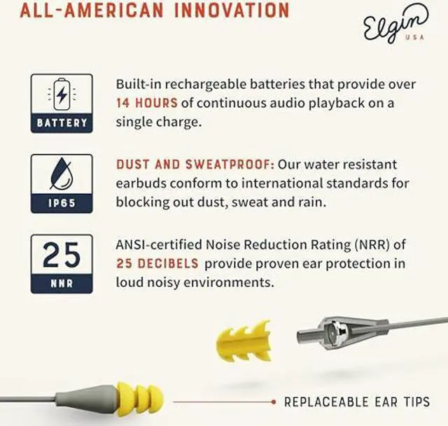 Alt view image 3 of 5 - Elgin Ruckus Discord Bluetooth Earplug Earbuds, OSHA Compliant Noise-Isolating Safety Wireless Headphones, All-Weather Earphones for Industrial Work, and High-Noise Environments
