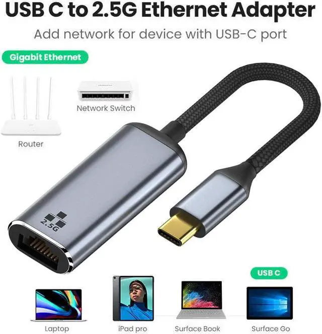 Alt view image 3 of 5 - xiwai USB 3.1USB-C Type-C Male to 2500Mbps 2.5Gbps GBE Gigabit Ethernet Network LAN Cable Adapter for Laptop
