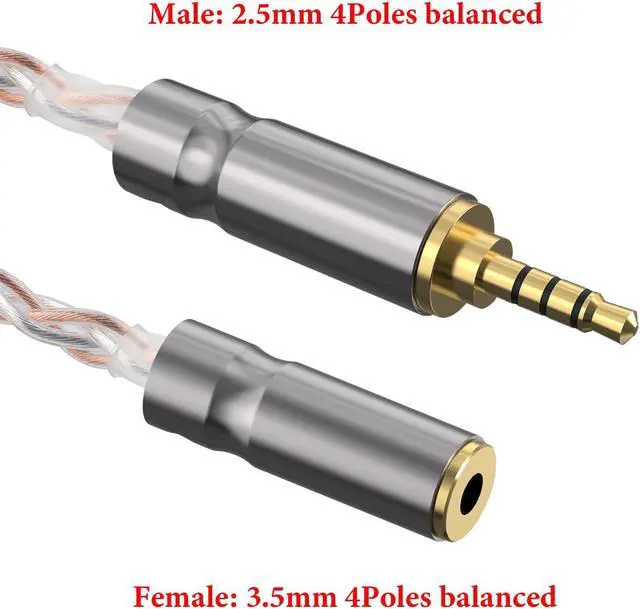 Alt view image 2 of 5 - Geekria 2.5mm Balanced Male to 3.5mm Balanced Female Headphones Adapter, Copper and Silverplated Upgrade Cable Conversion Audio Dongle Cable (0.47ft)