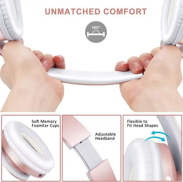 Alt view image 4 of 5 - ZIHNIC Bluetooth Headphones Over-Ear, Foldable Wireless and Wired Stereo Headset Micro SD/TF, FM for Cell Phone,PC,Soft Earmuffs &Light Weight for Prolonged Wearing(Rose Gold)