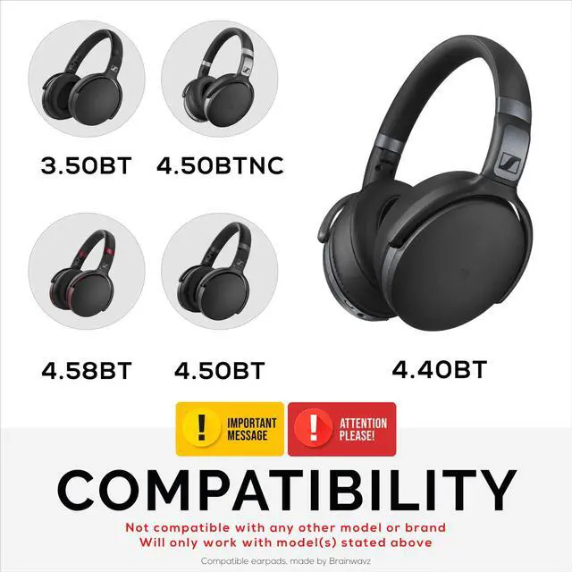 Alt view image 2 of 5 - Replacement Earpads for Sennheiser HD 4.50, HD 350BT, HD 4.40BT, HD 4.50BT, HD 4.50BTNC, HD 450BT. Soft PU Leather, Extra Comfort & Durability by Brainwavz (Black)