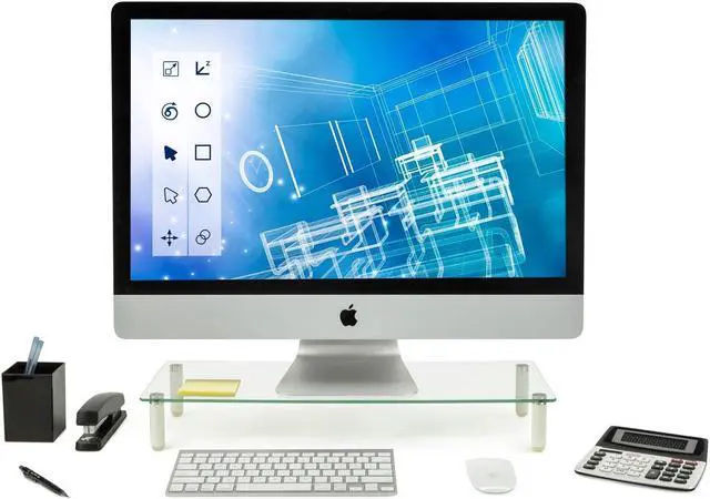 Main image of Mount-It! Glass Desktop Monitor Stand Riser | Raised Laptop Stand Organizer | 22 Inches Wide Clear Tempered Glass | Computer Screen TV and Office Desk Organization Supplies | Supports up to 44 Pounds