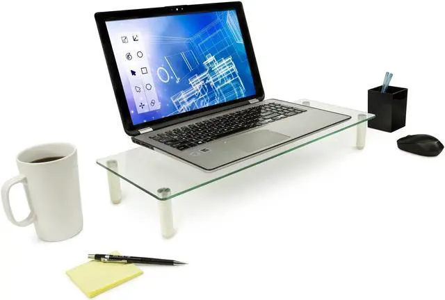 Alt view image 2 of 5 - Mount-It! Glass Desktop Monitor Stand Riser | Raised Laptop Stand Organizer | 22 Inches Wide Clear Tempered Glass | Computer Screen TV and Office Desk Organization Supplies | Supports up to 44 Pounds