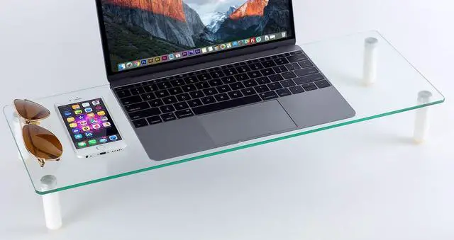 Alt view image 4 of 5 - Mount-It! Glass Desktop Monitor Stand Riser | Raised Laptop Stand Organizer | 22 Inches Wide Clear Tempered Glass | Computer Screen TV and Office Desk Organization Supplies | Supports up to 44 Pounds