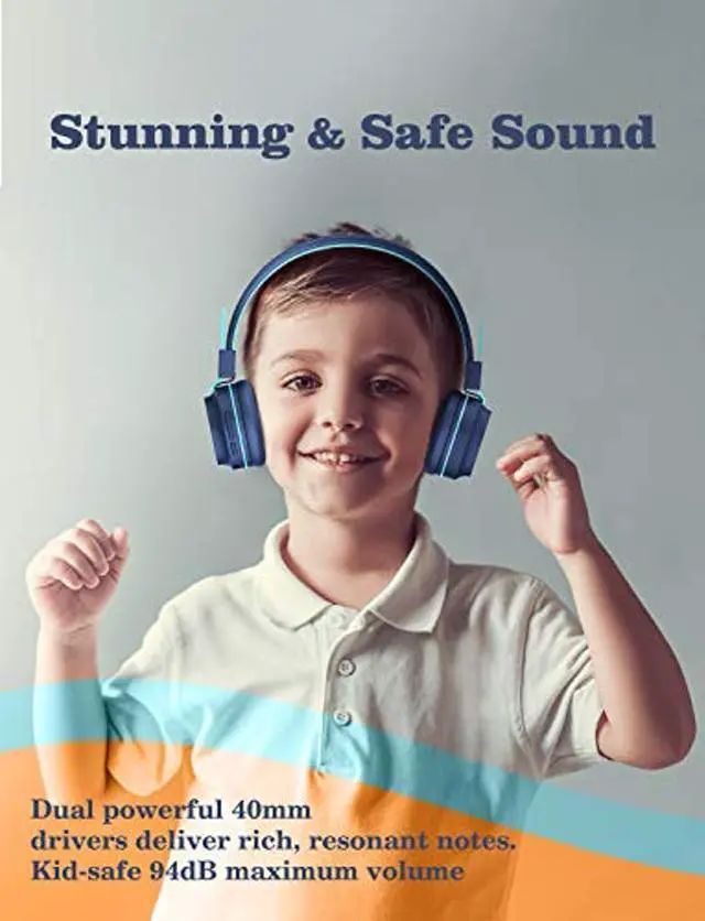 Alt view image 3 of 5 - iClever Kids Bluetooth Headphones LED Light Up with Safe Volume, 25H Playtime, Stereo Sound Mic, Bluetooth 5.0, Foldable, On Ear Kids Wireless Headphones for Tablet/Airplane/Travel, BTH03 Blue