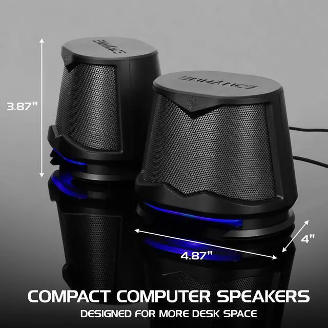 Alt view image 3 of 5 - ENHANCE SB2 Computer Speakers with Blue LED Light, 2.0 USB Powered Stereo - Speakers for PC, Work from Home Accessories, Surround Sound with 3.5mm Plug - Compatible with Gaming Laptop, Desktop