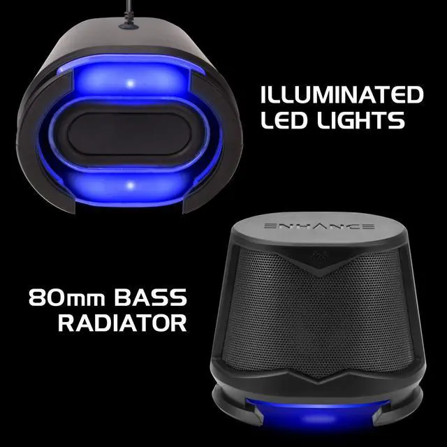 Alt view image 2 of 5 - ENHANCE SB2 Computer Speakers with Blue LED Light, 2.0 USB Powered Stereo - Speakers for PC, Work from Home Accessories, Surround Sound with 3.5mm Plug - Compatible with Gaming Laptop, Desktop