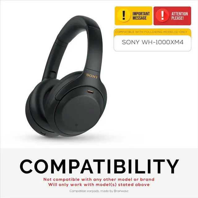 Alt view image 2 of 5 - Replacement Earpads for Sony WH-1000XM4 Headphones - Soft Vegan Leather Cushions for Extra Comfort, Easy & Quick Installation, by Brainwavz (Black)