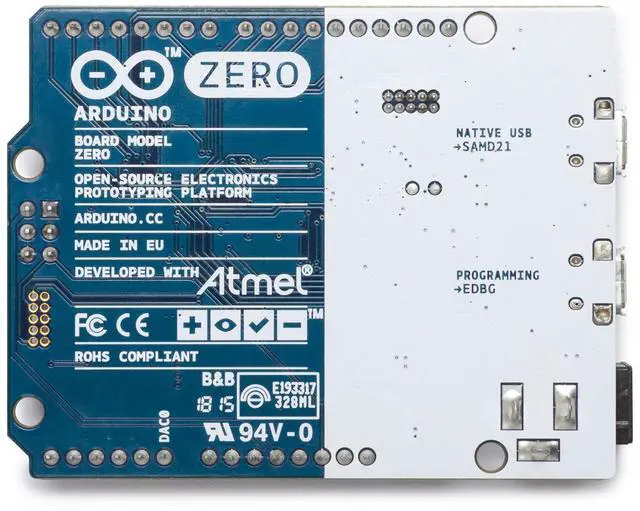 Alt view image 3 of 4 - Arduino Zero [ABX00003]  32-bit ARM Cortex-M0+, 48MHz, 256KB Flash, 32KB SRAM, Native USB, 14 Digital I/O Pins, 6 Analog Inputs, Compatible with Arduino IDE for Embedded and IoT Projects