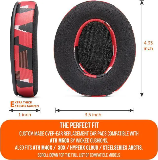 Alt view image 5 of 5 - WC Freeze Hybrid Fabric Cooling Gel Replacement Earpads - Compatible with HyperX Cloud, Steelseries Arctis, ATH M50X, Turtle Beach Stealth & More - Comfortable & Cooler for Longer | Red Prism