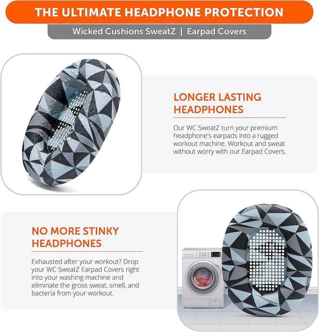 Alt view image 4 of 5 - WC SweatZ XM5 - Patented Earpad Sweat Covers for Sony WH1000XM5 by Wicked Cushions | Full 360 Earpad Protection | Sweatproof & Easily Washable | Geo Grey