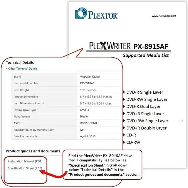 Alt view image 5 of 5 - Digital Plextor PlexWriter PX-891SAF 24X SATA DVD/RW Dual Layer Burner Drive Writer - Black (Bulk)
